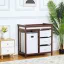 Baby Changing Table, Wooden Diaper Changing Table, Infant Diaper Changing Station Dresser with Laundry Hamper, 3 Drawer Basket and Changing Pad (Brown)