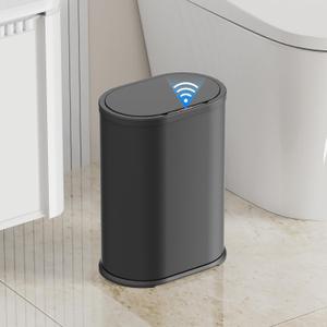 1.6 Gallon Automatic Bathroom Trash Can, 6L Touchless Motion Sensor Garbage Can with Lid, Smart Stainless Stee Trash Bin for Narrow Spaces, Bathroom, Office, Bedroom, Living Room (Black)