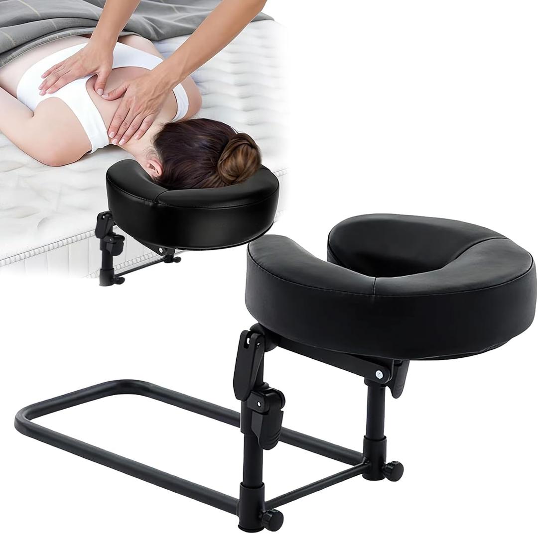 Massage Headrest for Bed, Universal Home Mattress Top Massage Kit, Adjustable Height, Head Holder Face Cradle Face Down Pillow, Home SPA Salon Face Cushion Support Bracket (Black)