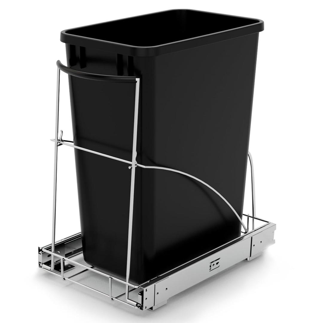 Tanamu Pull Out Trash Can Under CabinetUnder Sink Slide Out Garbage for KitchenRequires 13" W X 18" D Minimum CabinetsChrome Adjustable for 7-10 Gallon Trash Can