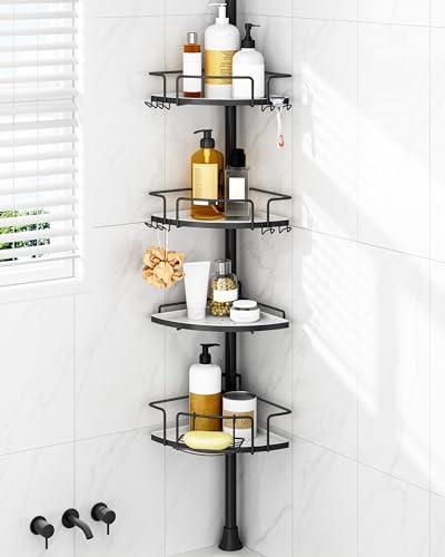 ALLZONE Corner Shower Caddy Tension Pole – Rust-Free Stainless Steel Shower Organizer with Adjustable Storage Shelves, Drill-Free Installation, Quick Setup, Extends from 34 to 116 Inches