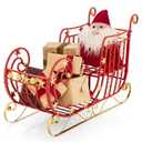 Red Santa Sleigh with Large Cargo Area for Gifts Metal Christmas Holiday Decor