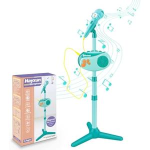 Kids Bluetooth Karaoke Machine with Adjustable Stand, 5-in-1 Karaoke Microphone Toy with Voice Changer, Singing Recorder, Speaker & Lights – Birthday for Girls Boys-Green
