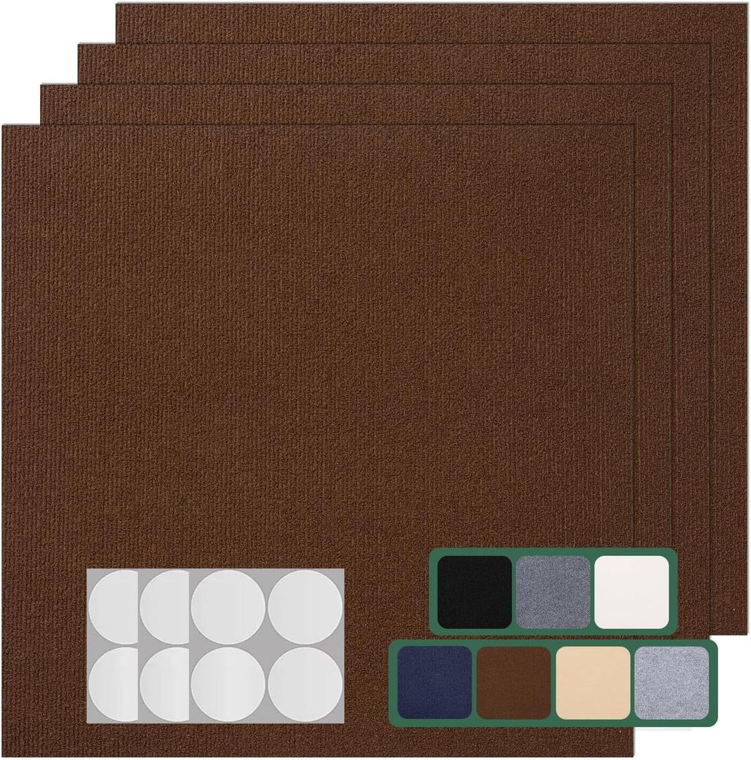 VallisCo Carpet Tile 30 Pack 12 X 12 Self Adhesive Carpet Floor Tiles Anti-Slip Squares Peel and Stick Floor Tile DIY Installation for Bedroom (Brown)
