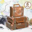 6 Pcs Large Vintage Travel Suitcase Box Travel Party Decorations Paperboard Suitcases Gift Box Decorative Set of 3 Small Stackable Storage Chests Decor for Themed Party Favors(Journey,Brown)