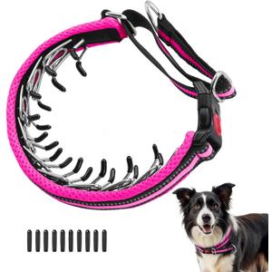 Martingale No Pull Dog Collar for Large Medium Small Dogs, Heavy Duty Nylon Adjustable Reflective Anti Pull Slip Collar with Buckle for Training Walking Hunting S Hot Pink (S (11"-15" Neck, 1" Wide))