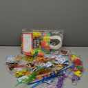 LiYiQ 134 Pcs Building Blocks Party Favors with Reusable Drinking Straws Animal Building Blocks Slap Bracelets Keychains Stamps Stickers and Gift Bags for Kids Gamer Birthday Party Supplies (Building)