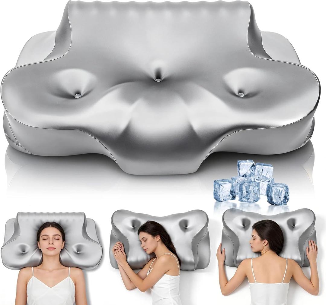 Dayme Orthopedic Memory Foam Pillows Cooling Neck Pillow that Actually Cools,Cervical Support Pillow for Neck Pain Relief,Cervical Pillow for All Sleep Positions,Ergonomic Pillow,Cooling Pillow, Gray