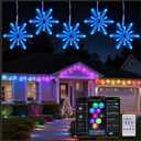 Brightown Smart Christmas Snowflake Lights, 36ft 288LED with 24 Drops Outdoor Icicle Lights with Music Sync & APP Control, Waterproof Connectable, 80+ Scene Modes for Roof, Yard, Window, Patio