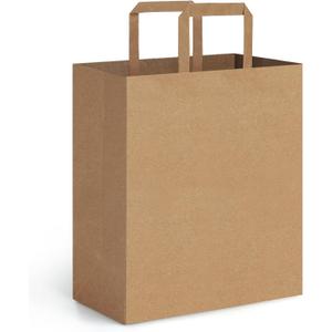 BagDream 50Pack 10x6.75x12 Kraft Brown Paper Bags with Handles Bulk, Shopping Merchandise Retail To Go Bags for Takeout Containers, Flat Handles Wider-gusset Recycled Gift Bags