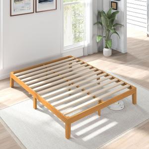 OLIXIS Queen Size Bed Frame, 12 in Heavy Duty Platform Bedframe, Underbed Storage, 700 LBS Capacity, No Box Spring Needed, Wooden Slats,Easy Assembly, Honey Finish