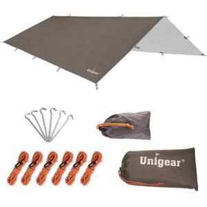Unigear Hammock Rain Fly, 16.5/14.4/13.1/9.8ft Camping Tarp, UV Protection & Waterproof & Lightweight for Camping, Backpacking and Outdoor Adventure (Brown, 9.8 * 16.5ft)