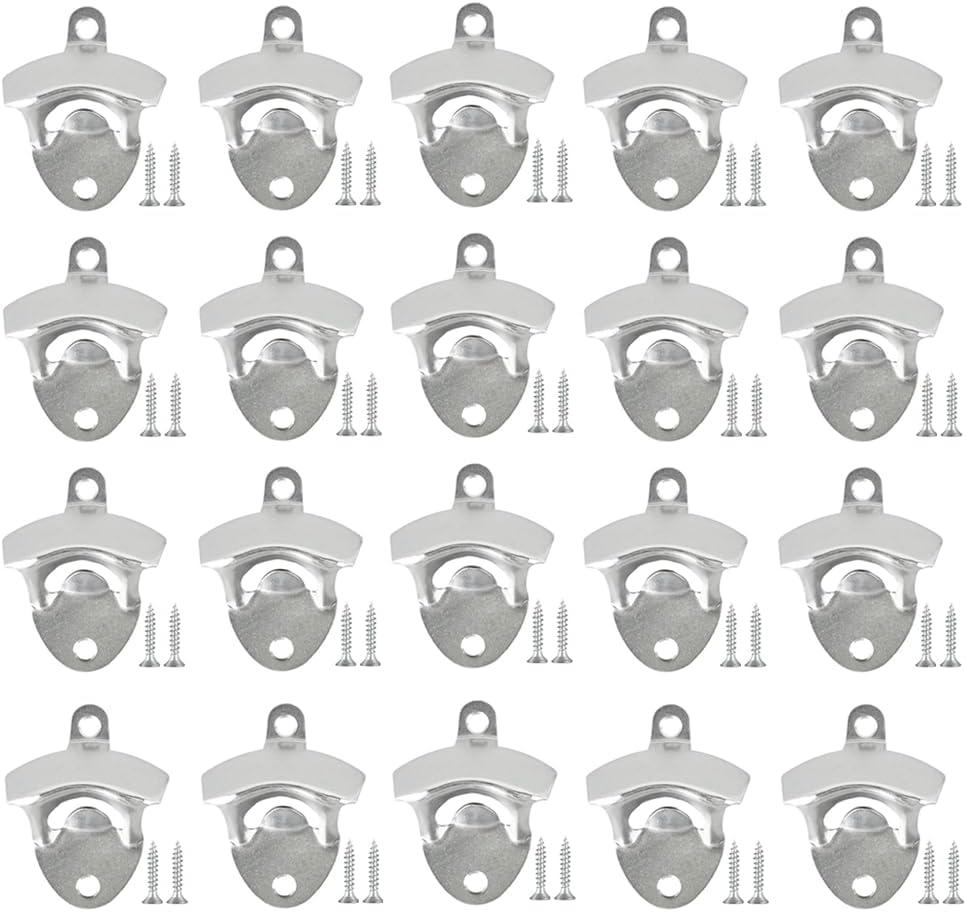 20 Pack Bottle Opener Wall Mounted, Vintage Beer Bottle Opener with Screws for Bars KTV Hotels Homes, (Silver)