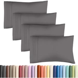 King Pillow Cases Set of 4 - Ultra Soft Hotel Quality Pillowcase Covers - Luxury Comfy Bedding for Women, Men, Kids & Teens - Machine Washable Pillow Protectors - 4 Pieces Set - King Size Dark Grey