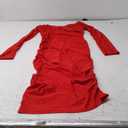 Women's Sexy Deep V Neck Off Shoulder Ruched Bodycon Long Sleeve Midi Dress Evening Party Cocktail Dress (Large, Red)