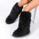 Dufnfn Women's Knee-High Faux Fur Boots - Furry Fluffy Warm Winter Snow Boots with Comfortable Round Toe for Cozy Outdoor and Indoor Use(Big Black) (Black, M)