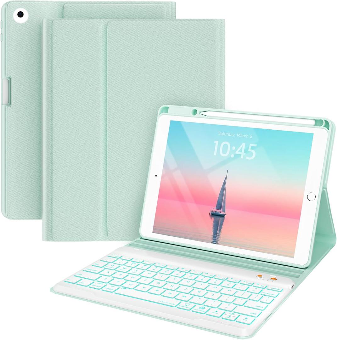 Keyboard case for iPad 5th/6th Generation 2017/2018, 9.7 Inch iPad Air 2 Case with Keyboard, Removable Wireless Backlit Keyboard Detachable, Folio Smart Cover, Tablet Case with Pencil Holder(Green) (Classic for iPad 5th/6th/Air 2, Mint Green)