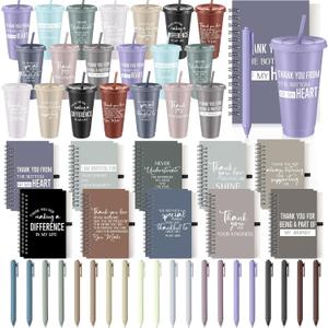 Shellwei 60 Pcs Employee Appreciation Gifts Bulk 24 oz Thank You Tumbler with Lid and Straw Mini Spiral Notebooks and Pens Appreciation Gifts for Team Employee Coworkers Teacher (Thanks)
