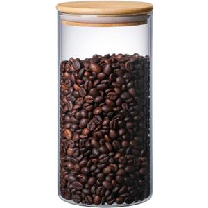 MOLFUJ 1200 ML / 40 FL Oz Glass Storage Container with Wood Lid, Stackable Clear Decorative Organizer Bottle Canister Pantry Jar with Air Tight Wooden Lid for Food, Coffee, Candy, Sugar, Salt, Tea