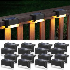 APONUO Solar Step Deck Fence Lights, Outdoor Waterproof Led, 1.77x3.14x1.73in, Black, Warm White, 16 Pcs, Path, Light, for Patio, Stairs, Garden Pathway, Step and Fences