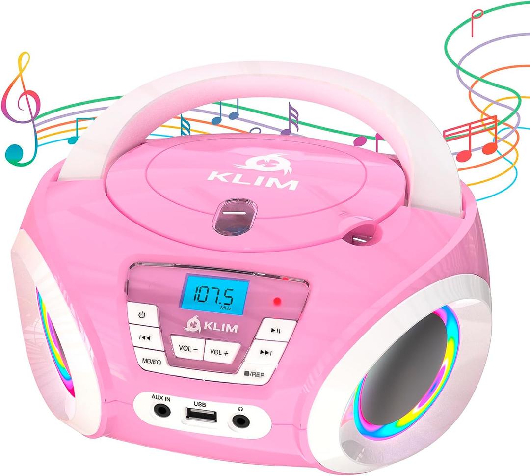 KLIM Candy Kids CD Player for Children - FM Radio - Includes Batteries - Pink - Boombox Portable - CD Player Children - with Speakers, Toddlers (Pink)