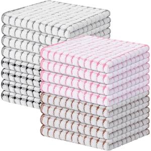 Kitinjoy Cotton 16 Pack Terry Kitchen Dish Cloths, Mix Color | 12 x 12 Inches Super Soft and Absorbent Dish Rags, Quick Drying Dish towels for Washing Dishes