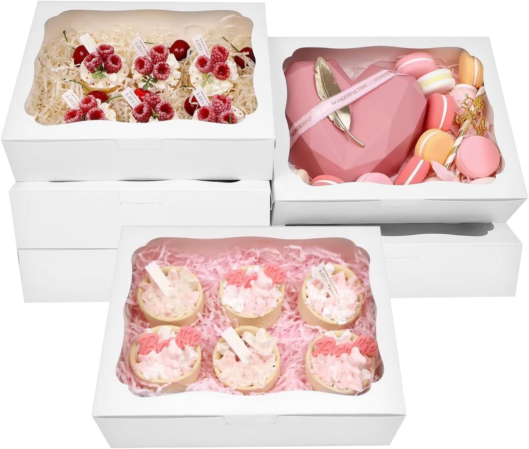 Capkyke 12pcs10x8x2.5 Inch White Bakery Boxes Treat Boxes with Window for Pastry, Cookie, Desserts, Chocolate Strawberries, Pies, Donuts, Muffins,Cupcake