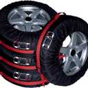 Comily Plus+ 4pcs/Set 210D Polyester Spare Tire Covers Storage Tote Bags with Handle Fit for 13"-15" Tyres in Diameter-Black/Red