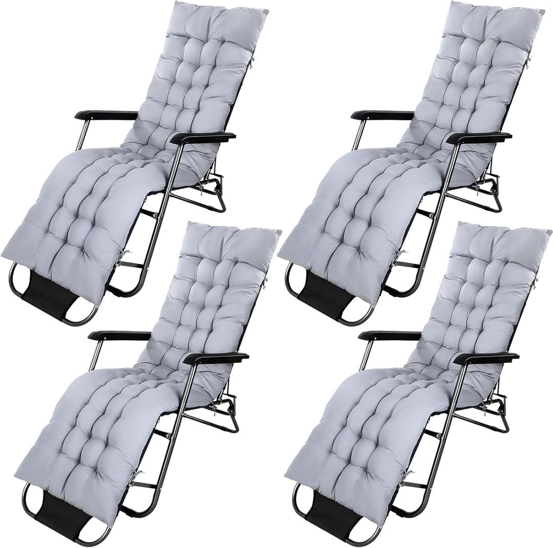 Bucherry 67 x 19 Inch Chaise Lounge Cushions Soft Lounge Chair Cushion Gravity Chair Cushion Sofa Lawn Furniture Cushion Pad with 6 Tie for Outdoor Indoor Patio Home Without Headrest (Gray,4 Pcs)