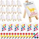 24 Sets Mini Paint Canvas Kit Mini Acrylic Art Party Favor Watercolor Painting Set with Panel Wood Easel Small Art Strips Palettes Brush Teacher School Classroom Reward Party Supplies Birthday Gift
