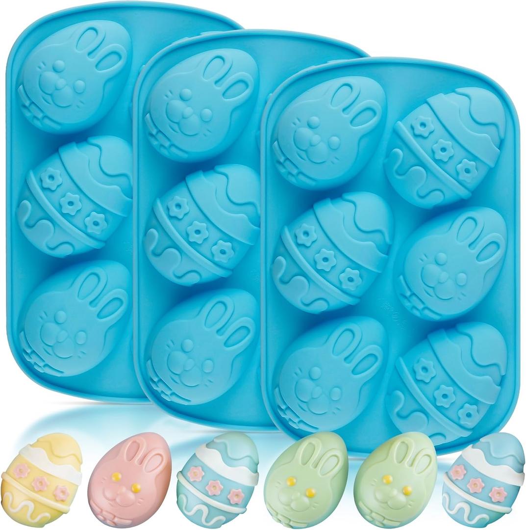 Sidosir 3PCS Easter Silicone Egg Shaped Molds for Chocolate, 6-Cavity Jumbo Non-stick Easter Egg Shaped Baking Molds for Cake, Easter Breakable Eggshell Silicone Mold for Candy Making, Jelly