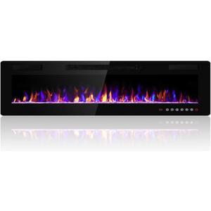 68 Inch Electric Fireplace Insert Ultra-Thin - Recessed & Wall-Mounted Fireplace Heater with Thermostat, Adjustable Flame, Remote Control - Linear with Timer, Touch Screen, 750/1500W