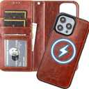 Bocasal for iPhone 14 Pro Max Wallet Case Compatible with MagSafe Wireless Charging, RFID Blocking Magnetic Leather Case with Card Slots Holder Kickstand Detachable Wrist Strap 6.7 Inch (Brown)