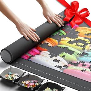 The Original Newverest Jigsaw Puzzle Mat Roll Up, Saver Pad 46” x 26” Portable Keeper Up to 1500 Pieces with Non-Slip Rubber Bottom & Smooth Top + 3 Puzzle Sorting Trays & Travel-Friendly Storage Bag