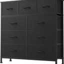 DUMOS 9 Drawer Dresser for Bedroom, Fabric Storage Organizer with Sturdy Metal Frame, Wooden Top Chest of Drawers for Closet Entryway Guest Room,Matte Black, 11.8"D x 39.4"W x 39.4"H