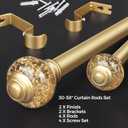 Curtain Rods 32 to 58 Inches (2.6-4.8ft), USFOOK 7/8 Inch Telescoping Splicing Drapery Rods for Windows 20 to 54 Inch, Decorative Curtain Rod for Home Decor with Luxury Gold Translucent Finials