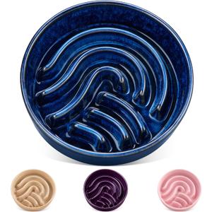 vancasso Slow Feeder Dog Bowl, 3 Cup Ceramic Slow Feeding Food Dish for Large Breed, Puzzle Dog Food Bowl for Fast Eater, Blue