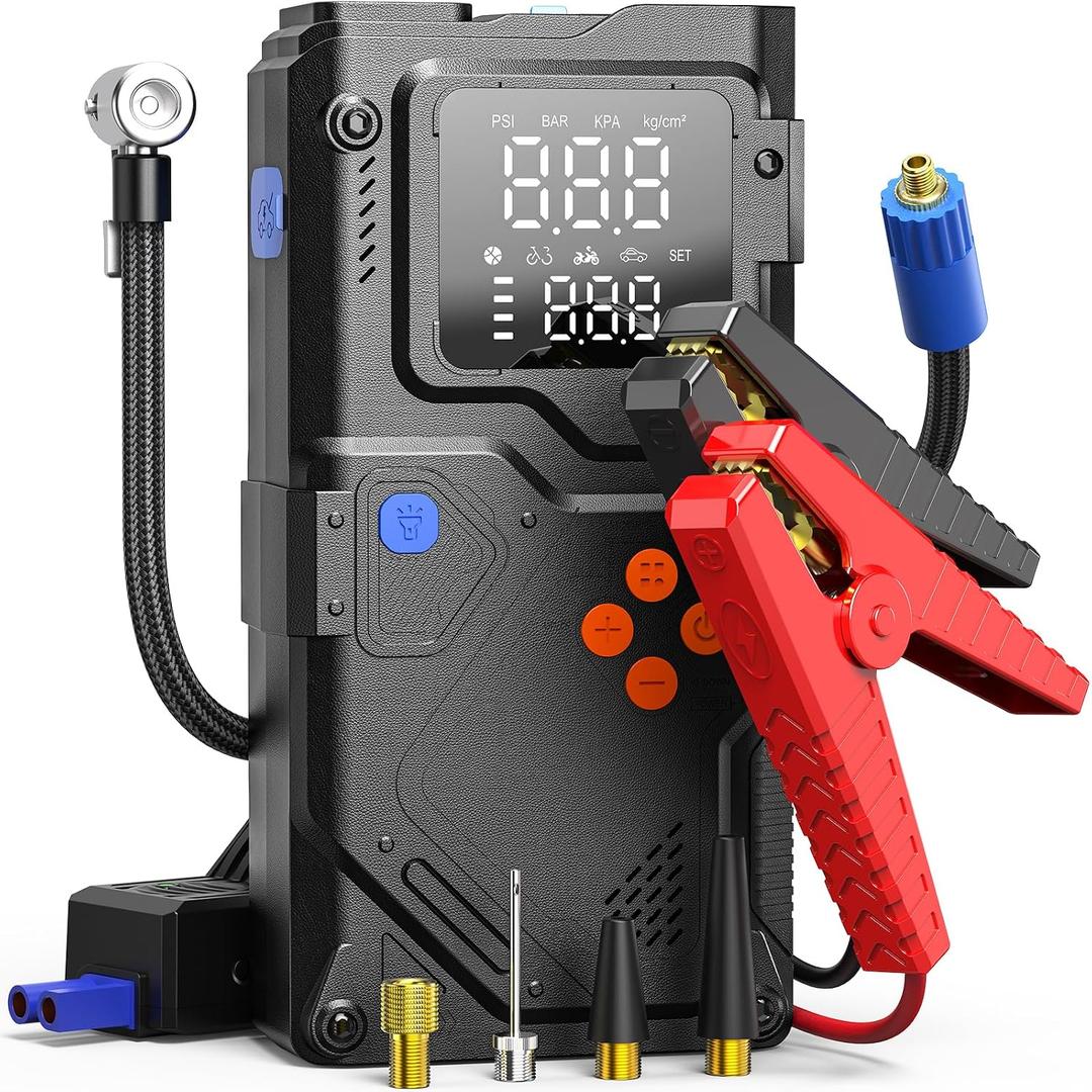 PAULINN Jump Starter with Air Compressor, 150PSI 6000A Car Jumper Starter Portable(All Gas/10L Diesel) with Tire Inflator, 12V Charger Booster
