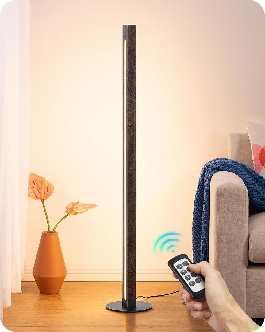 EDISHINE Wooden Corner Lamp with Remote, Dual Lighting, 7CCT & Dimmable