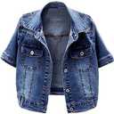BlueFire2015 Women Short Sleeve Denim Jacket Button Down Shawl Stretch Denim Jean Jacket, Medium