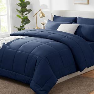 CozyLux King Size Comforter Set Navy Blue  7 Pieces Bed in a Bag King, Luxury Soft Bed Set for All Seasons, Bedding Set with Down Alternative Comforter, Sheets, Pillowcases & Shams