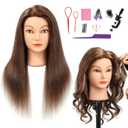 SOPHIRE 20-22 inches 100% Real Human Hair Mannequin Head, Hairdressers' Practice Training Head and Cosmotology Doll Head for Hairstyling and Braid - Dark Brown