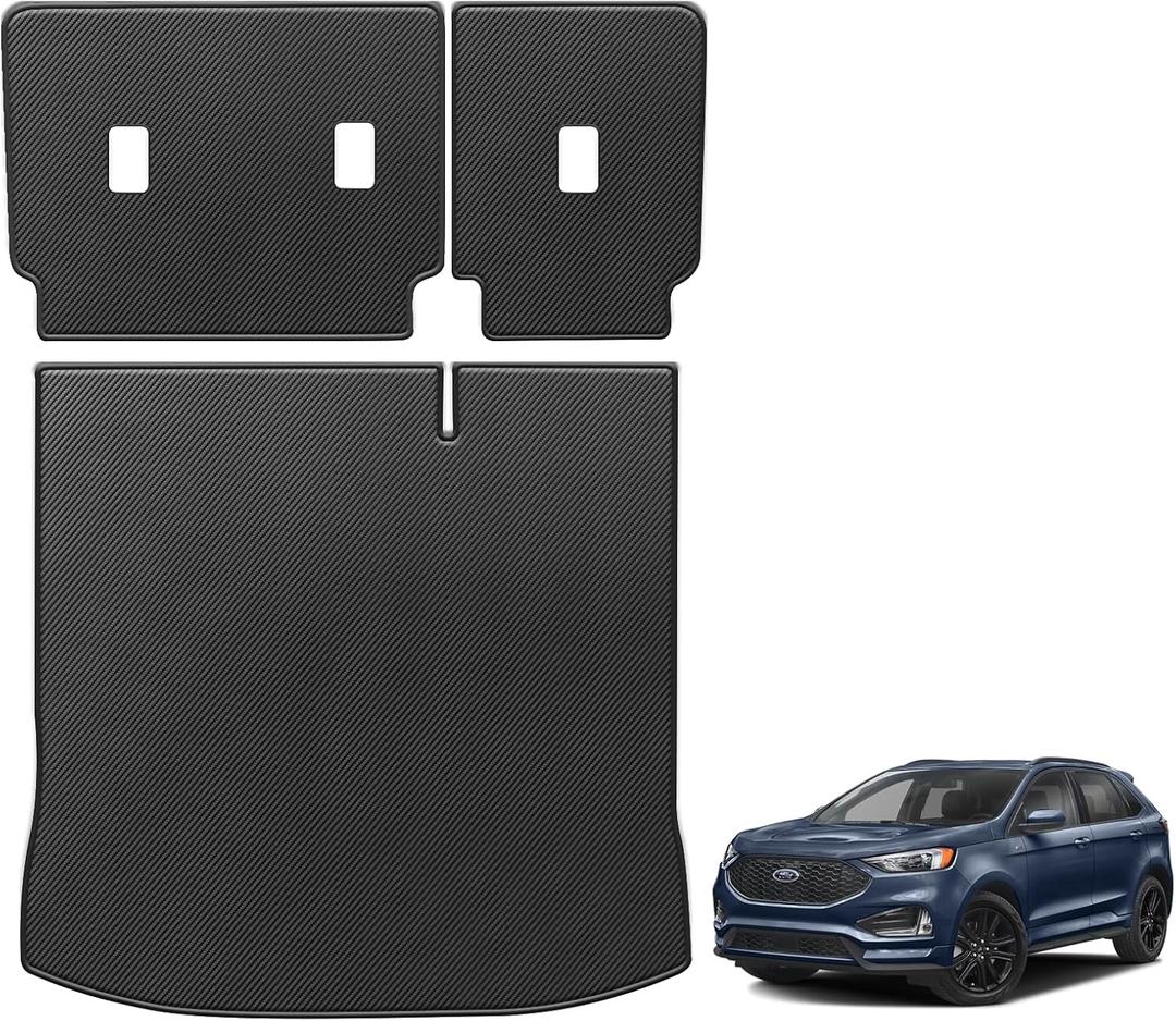 TTX LIGHTING Cargo Liner & Backrest Mat for Ford Edge 2015-2025 - Custom Fit PU Leather Rear Cargo Liner Protector All Weather Waterproof Car Accessories (Carbon Fiber)