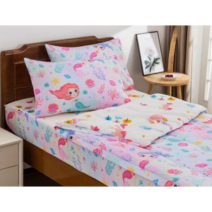 Meeting Story 3pcs Kids Comforter Sets Zipper Bedding Set for Girls,Twin Kid Bedding Set Mermaid Rainbow Comforter for Kid,All in one Zipper BeddingPink Yellow,Twin