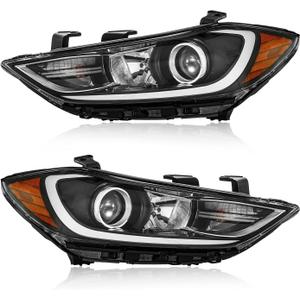 TODO Headlights Assembly Compatible with 2017 2018 Hyundai Elantra,w/o DRL Halogen Headlamps Replacement Driver and Passenger Side, HY2502206, HY2503206 (Not Fit Elantra GT Models)