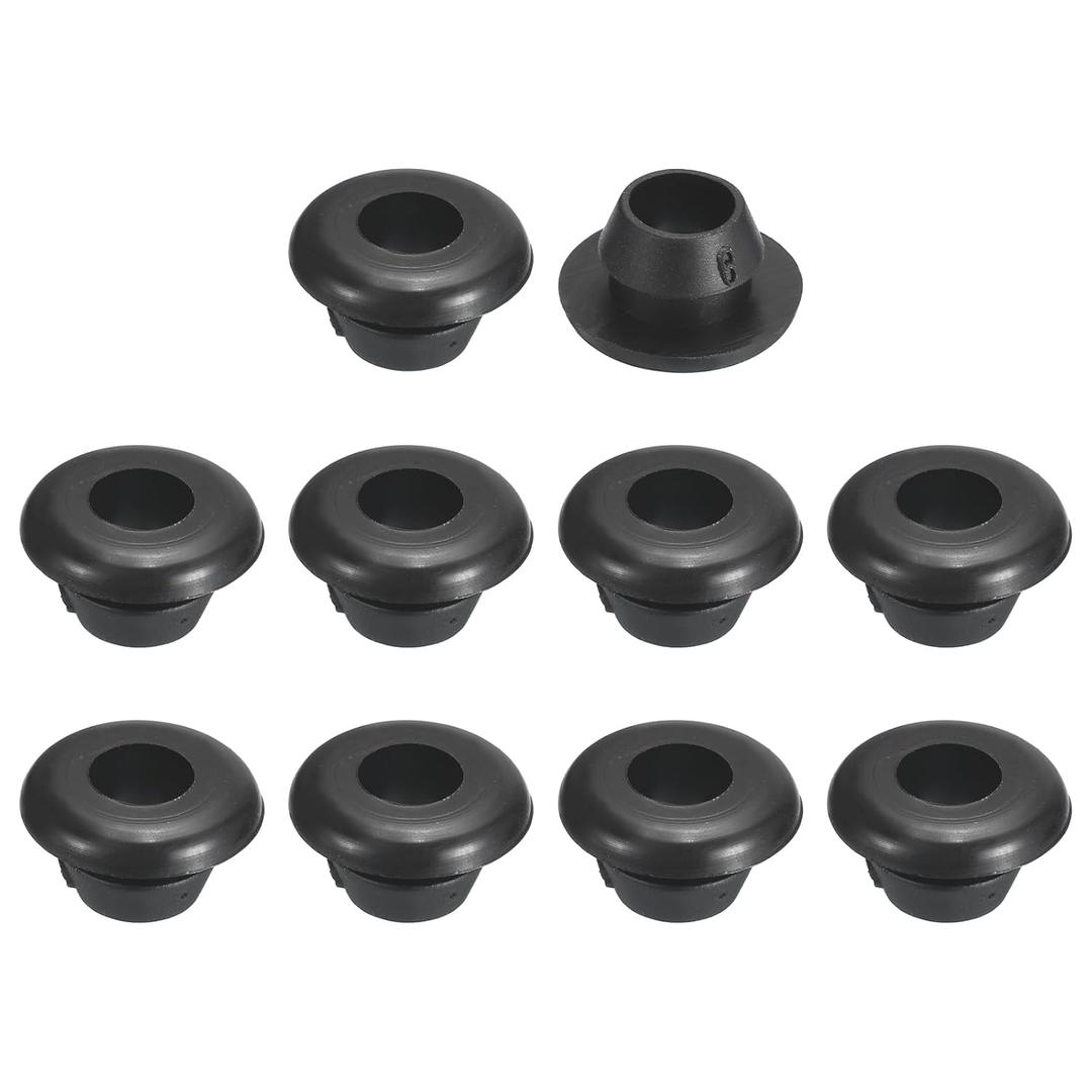 uxcell 50 Pcs Rubber Grommets, 6mm ID 8mm Drill Hole Double Sided Hollow Firewall Hole Plugs Round Electrical Wiring Gasket, Black