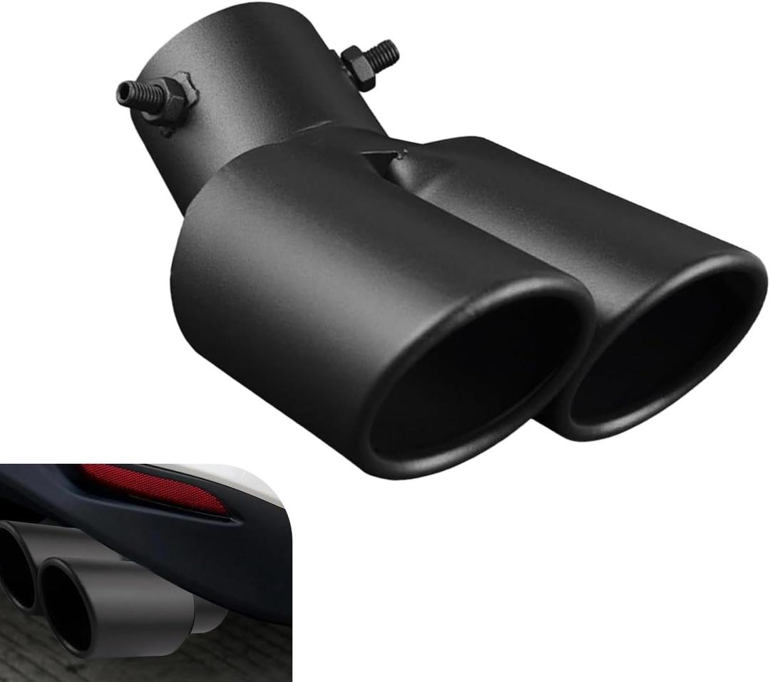 Dual Exhaust Tip, 2.48" Inlet Double Outlet Car Muffler Exhausts with Bolt, Stainless Steel Bending Anti-collision Auto Tail Pipe Muffler Tip, Universal Pipe Modification Accessory (Black)
