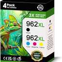 962XL Ink Cartridges High Yield Black Color Combo Pack (4Pack, 1B/1C/1M/1Y) Replacement for HP Ink 962XL 962 Compatible for OfficeJet Pro 9010 9015 9018 9012 9010e 9014e 9015e 9018e 9025e Printer