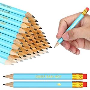 Nezyo 50 Pieces Baby Shower Half Pencils 4 Inch Mini Presharpened Golf Pencils with Erasers for Office Party Game Supplies(Sweet Baby Boy)