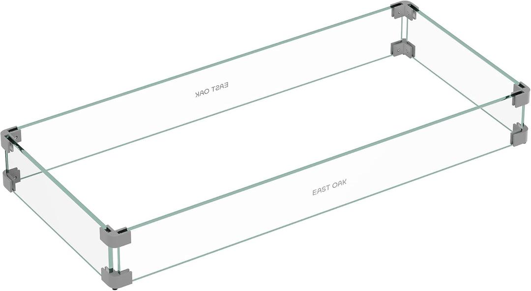 EAST OAK Glass Wind Guard for 52in Propane Fire Pit Table, 32.4 x 14.7 x 4.1 inch Clear Tempered Wind Guard for Gas Firepit, Thick Rectangle Glass Shield with Aluminum Corner Bracket & Rubber Feet